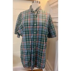 Ralph Lauren Short Sleeve Button Down Classic Fit‎ Shirt Size L Green Blue Plaid